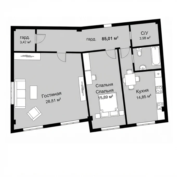 Планировка 85,01 м²