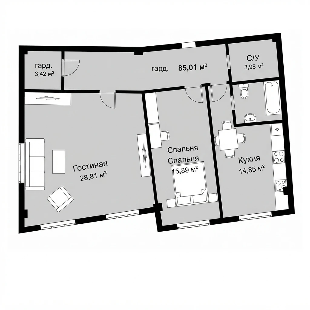 Планировка — 85,01 м²