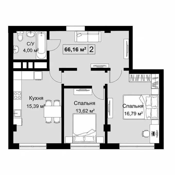 Планировка 66,16 м²