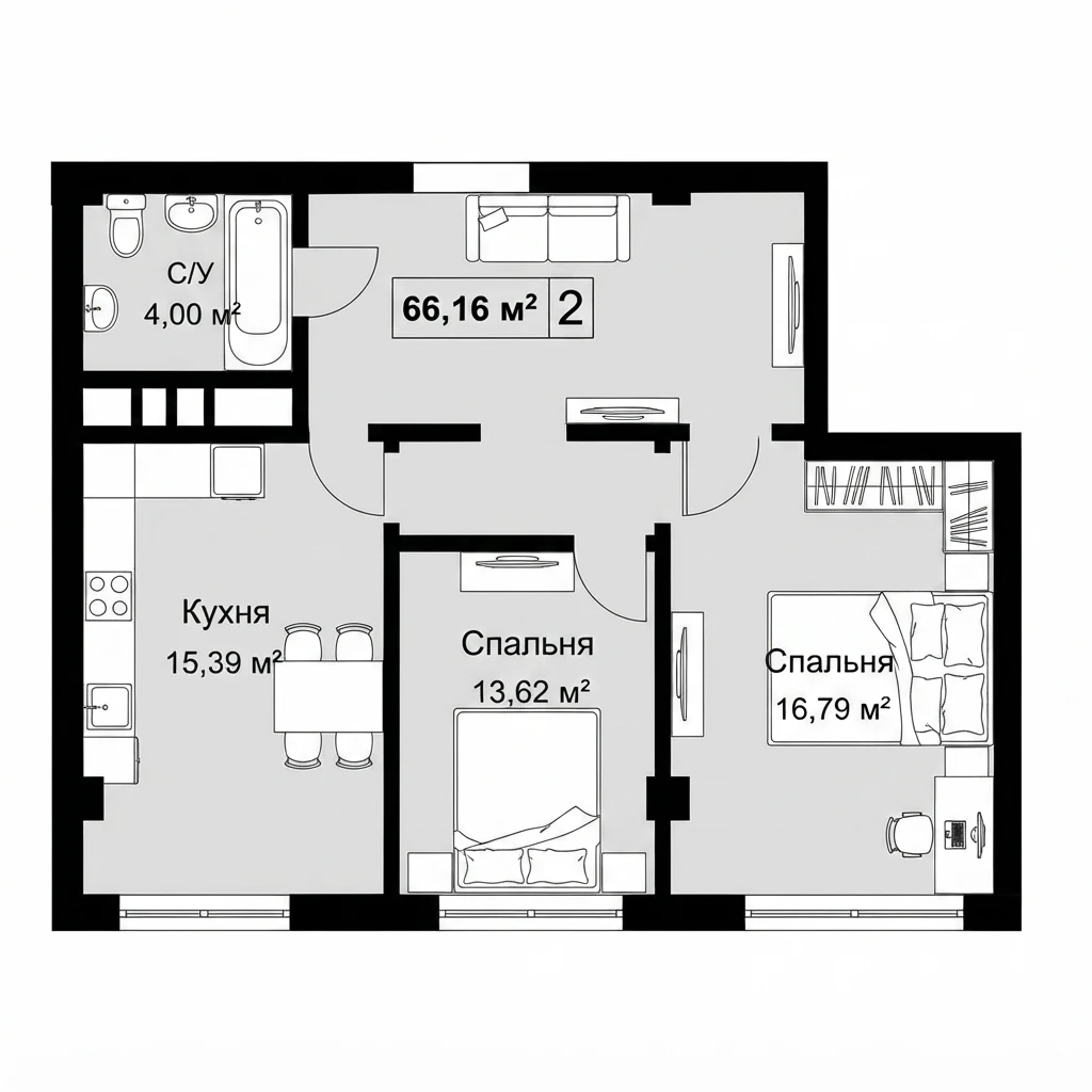 Планировка — 66,16 м²