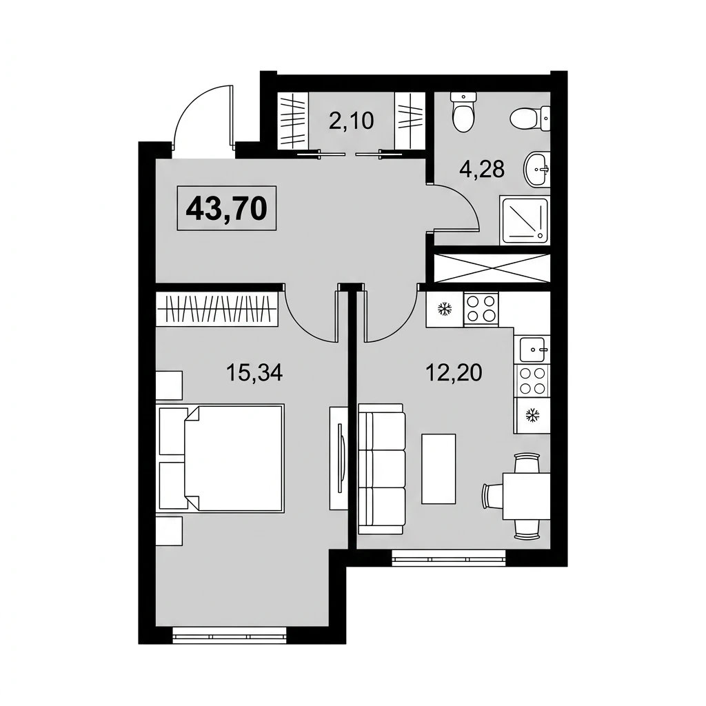 Планировка — 43,7 м²