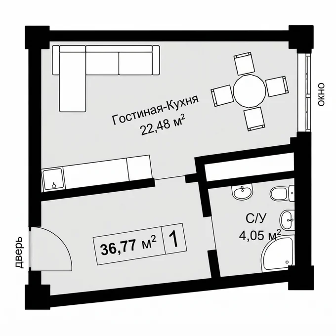 Планировка 36,77 м²