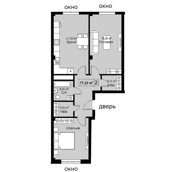 Планировка 77,22 м²